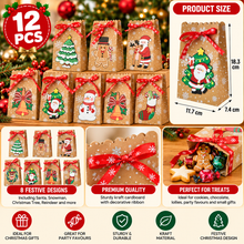 12PCS Christmas Cookie & Treat Gift Boxes with Ribbon – 11.7 × 7.4 × 18.3cm Kraft Bakery, Candy & Party Favour Packaging