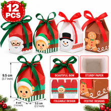 Foldable Christmas Xmas Goodie Paper Boxes With Bow for Candy Cakes Cookies Treats-for Party Birthdays Holidays 12pcs (SIZE 9.5X5.5X4CM)