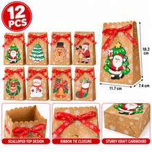 12PCS Christmas Cookie & Treat Gift Boxes with Ribbon – 11.7 × 7.4 × 18.3cm Kraft Bakery, Candy & Party Favour Packaging