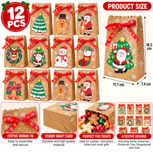 12PCS Christmas Cookie & Treat Gift Boxes with Ribbon – 11.7 × 7.4 × 18.3cm Kraft Bakery, Candy & Party Favour Packaging