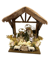 10”Christmas Nativity Holy Family with Angles on 16.25"Stable,with barn animals - Santas Workshop Direct 