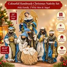 Colourful 20.25″ Handmade Christmas Nativity Set with Holy Family, 3 Wise Men & 23″ Angel – 53cm Religious Manger Scene