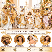 Large Christmas Nativity Set 40–50cm with Holy Family, Three Wise Men & 36cm Gold Angel – Elegant Religious Christmas Manger Scene