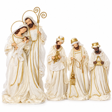 Large Handmade Christmas Nativity Set – 55cm Holy Family & 38cm Three Wise Men, White & Gold Religious Figurines