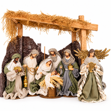 Handmade Christmas Nativity Set with Angel & Rustic Stable – 39cm Stable, 24cm Holy Family & Three Wise Men, 21cm Gold Winged Angel | Religious Christmas Decorations