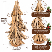 22.5" (60cm) Unique Driftwood Christmas Tree Decoration – Rustic Handmade Holiday Decor, Coastal Christmas Tabletop Display