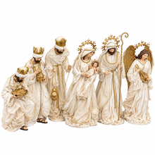 Extra Large Handmade Christmas Nativity Set 84cm – Holy Family, Three Wise Men & Angel | White & Gold Religious Christmas Decorations