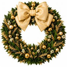 20” Christmas Gold Ribbon Wreaths 51cm - Elegant Christmas Decoration Door Wreath Decor