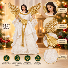 Large Christmas Nativity Set with 21.5" Stable, 14" Holy Family, 15.75" Three Wise Men & 14.5" Gold Winged Angel – White & Gold Religious Manger Scene