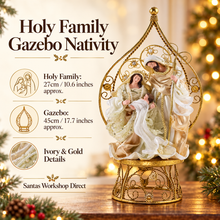 ⭐ 27cm Christmas Religious Handmade Nativity Set – Holy Family in 45cm Gazebo Shrine, Christian Christmas Manger Scene Decoration ⭐