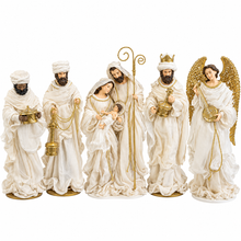 Large Handmade Christmas Nativity Set – 53cm Holy Family, 53cm Three Wise Men & 57cm Angel | White & Gold Religious Christmas Decorations