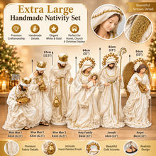 Extra Large Handmade Christmas Nativity Set 84cm – Holy Family, Three Wise Men & Angel | White & Gold Religious Christmas Decorations