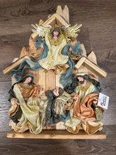 8"(20 cm) Religious Holy Family with Angel on stable 17.5"( 45 cm approx)