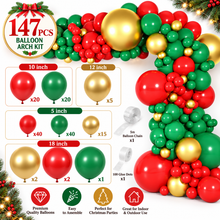 147 pcs Red Green Gold Christmas Balloons Arch Kit Balloons Party Decor