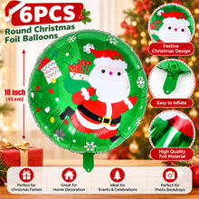 6PCS Round Christmas Foil Balloons – Festive Holiday Party Decorations for Xmas Celebrations, Home & Event Decor