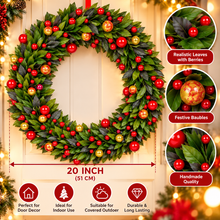 Handmade 20-Inch (51cm) Red Christmas Wreath – Bauble & Berry Door Decoration
