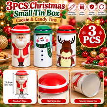 3PCS Christmas Cookie & Candy Metal Gift Tins – Santa, Snowman & Reindeer Treat Storage Boxes with Lids, 11.5 × 5.5cm