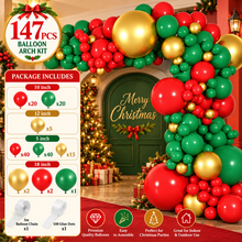 147 pcs Red Green Gold Christmas Balloons Arch Kit Balloons Party Decor
