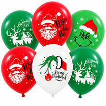 6PCS Grinch-Style Christmas Latex Balloons 30cm – Santa, Reindeer & Merry Christmas Party Decorations