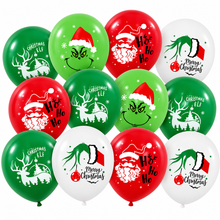 12PCS Grinch-Style Christmas Latex Balloons 12 Inch (30cm) – Red, Green & White Santa, Reindeer & Merry Christmas Party Decorations