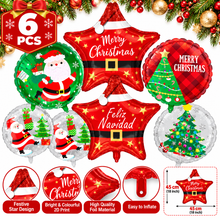 6pcs Christmas Star-Shaped Foil Balloons, 2D Printed Balloons with Christmas Designs, Perfect for Holiday Party Decorations, Party Decor, Christmas, And Birthday Celebrations