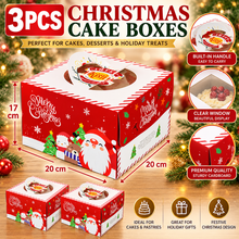 3PCS Christmas Cake Boxes with Handle & Window – 20 × 20 × 17cm Red Festive Bakery Gift Boxes