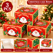 3PCS Christmas Cake Boxes with Window – 20.8 × 20.8 × 17cm Santa & Reindeer Bakery Gift Boxes