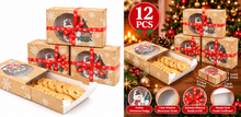 12pcs Kraft Christmas Gift Boxes with Clear Window, Paper Containers with Ribbons, Festive Snowflake Design For Holiday Packaging