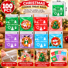 100PCS Christmas Cookie Treat Bags – 10 × 10cm, Self-Adhesive Cellophane Candy & Gift Bags.
