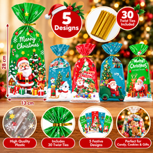 Candy Bags, Snowflake Cellophane Bags Includes 30 Twist Ties, Holiday Party Favors And Gifts (28 cm height x 13 cm wide)