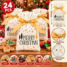24PCS Christmas Drawstring Gift Bags 23.5×15.2cm – Cookie, Candy & Bakery Treat Bags