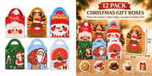 12-Pack Christmas Cookie Gift Boxes – Santa, Elf, Snowman & Reindeer Treat Boxes for Cookies, Candy, Fudge, Cupcakes & Holiday Gifts