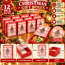 12/24PCS Red Christmas Gift Boxes with Tree Window – Plaid Slide-Drawer Treat, Cookie and Chocolate Packaging