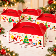 4pcs Christmas Hamper Bakery Gift Boxes with Handle & Gift Tag – Festive Treat, Cookie and Dessert Packaging, 23 × 16 × 7 cm