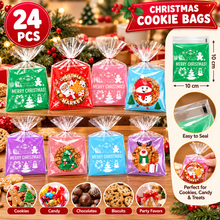 24PCS Christmas Cookie Treat Bags 10×10cm – Cellophane Candy, Chocolate & Biscuit Gift Bags