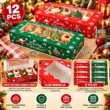 12PCS Christmas Window Bakery Boxes – Red & Green Cake, Cookie and Treat Gift Boxes, 30 × 14 × 6.5cm