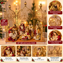 12" Christmas Nativity Set with 24" Gold Gazebo – Holy Family, Three Wise Men & Angel – Large Religious Christmas Decoration