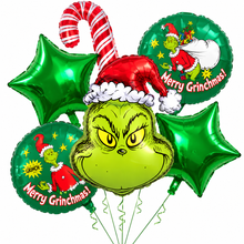 6PCS Grinch Christmas Foil Balloon Set – Merry Grinchmas, Candy Cane & Green Star Balloons | Xmas Party Decorations