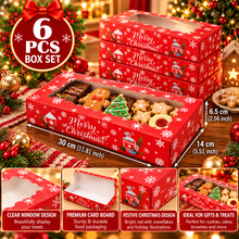 6PCS Christmas Bakery Boxes with Clear Windows – Red Cookie, Cake & Brownie Gift Boxes, 30 × 14 × 6.5cm