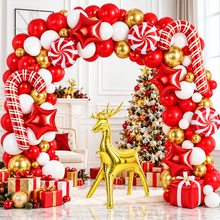 Christmas Balloon Arch Kit – Red, White & Gold Reindeer, Candy Cane & Star Foil Balloons | Festive Party Garland Decorations