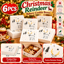 6PCS Christmas Reindeer Cookie Bakery Gift Boxes – White & Gold Treat Packaging for Cookies, Cupcakes, Candy & Desserts, 14 × 14 × 5cm