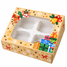 12PCS Christmas Reindeer Gift Boxes with 4 Compartments – 16 × 16 × 8cm | Clear Window Cookie, Chocolate & Treat Packaging