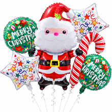 6PCS Christmas Foil Balloons Set – Santa Claus, Candy Cane, Stars & Merry Christmas Balloons | Xmas Party Decorations