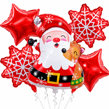 5PCS Christmas Foil Balloons – Santa Claus & Reindeer, Red Star & Snowflake Balloons, Xmas Party Decorations & Festive Balloon Set