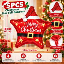 5pcs Christmas Star-Shaped Foil Balloons, 2D Printed Balloons with Christmas Designs, Perfect for Holiday Party Decorations, Party Decor, Christmas, And Birthday Celebrations