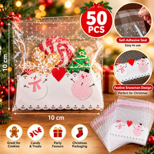 50PCS Christmas Snowman Gift Bags 10×10cm – Cookie, Candy & Treat Bags, Festive Christmas Packaging