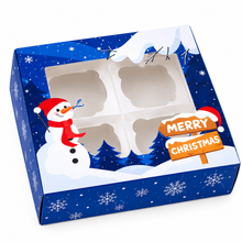 12PCS Blue Christmas Gift Boxes with 4 Compartments – 16×16×8cm Snowman Window Bakery Boxes with Dividers for Cookies, Chocolates, Candy & Festive Treats