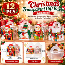 12PCS Christmas Transparent Gift BOX Clear Treat Bakery Party Favour PVC BOXES with handle