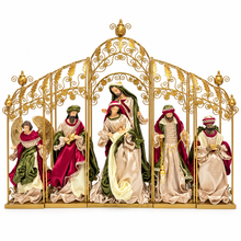 PRE ORDER 12" Handmade Christmas Nativity Set in 24" Gold Gazebo – Large Holy Family, Angel & Three Wise Men Religious Christmas Display PRE ORDER