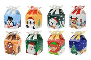 Foldable Christmas Xmas Goodie Paper Boxes With Bow for Candy Cakes Cookies Treats-for Party Birthdays 8 pcs Santas Workshop Direct